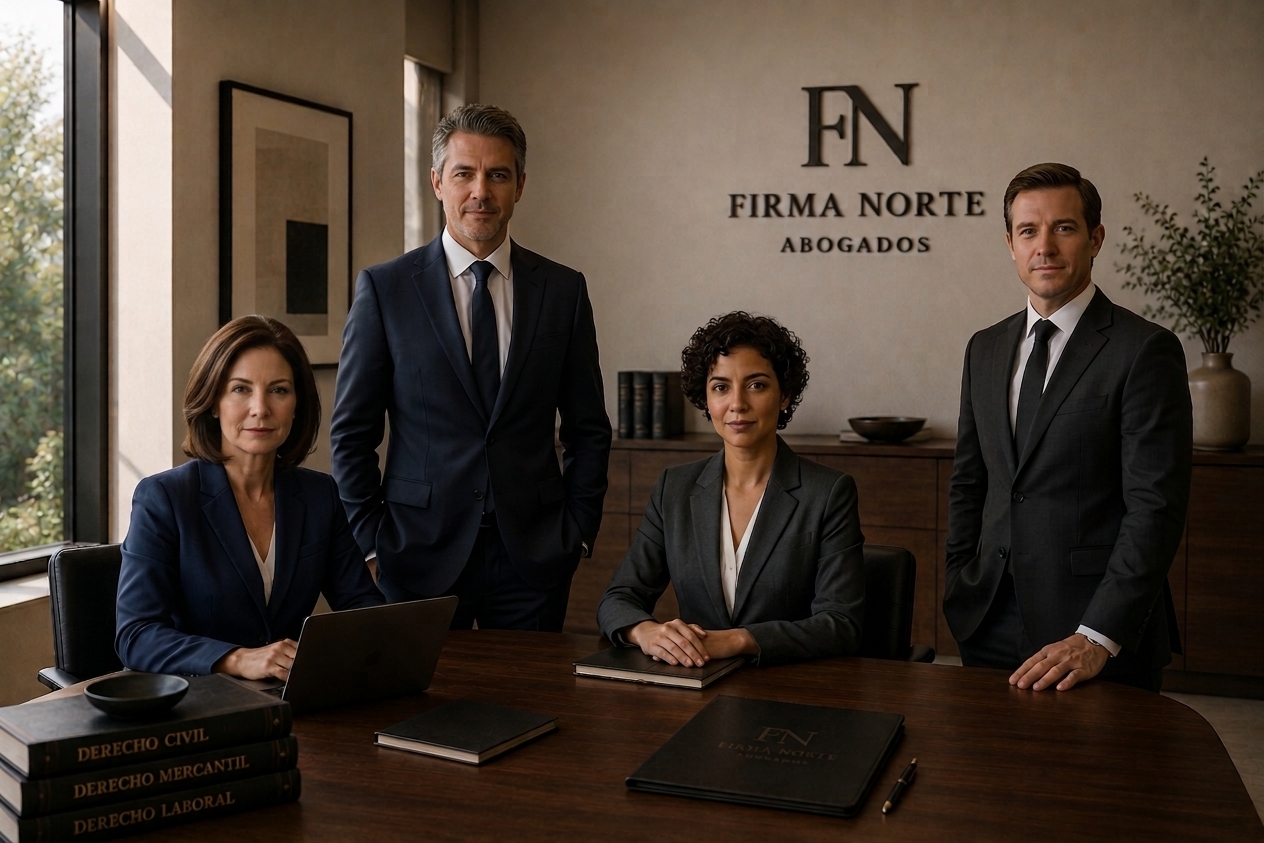 Equipo de abogadas y abogados de Firma Norte Abogados en la sala de juntas del despacho